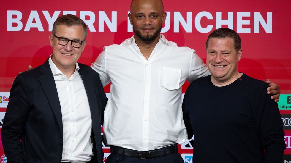 Weiter ein Team: Vorstandschef Jan-Christian Dreesen (l), Trainer Vincent Kompany (M) und Sportvorstand Max Eberl. (Archivbild)