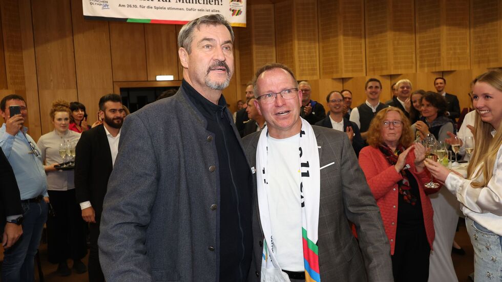 Ministerpräsident Markus Söder (l) und Landes-Sportverbandschef Jörg Ammon sehen Münchens Bewerbung international mit den besten Chancen.