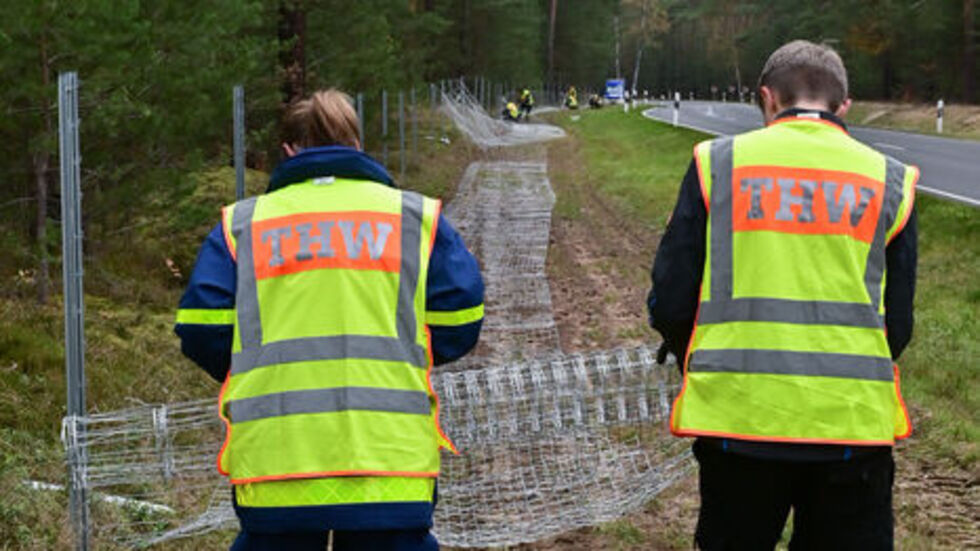 Nur ein fester Zaun ist eine Barriere für Wildschweine. THW-Helfer beim Zaunbau in der Nähe von Krauschwitz im Kreis Görlitz. Archivbild Nur ein fester Zaun ist eine Barriere für Wildschweine. THW-Helfer beim Zaunbau in der Nähe von Krauschwitz im Kreis Görlitz. Archivbild