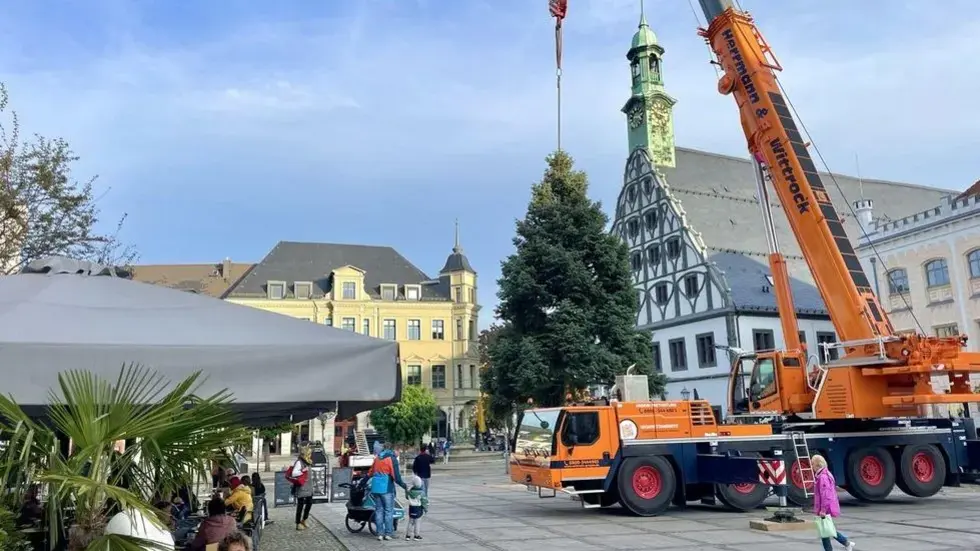 Aufstellen eines Zwickauer Weihnachtsbaumes Aufstellen eines Zwickauer Weihnachtsbaumes