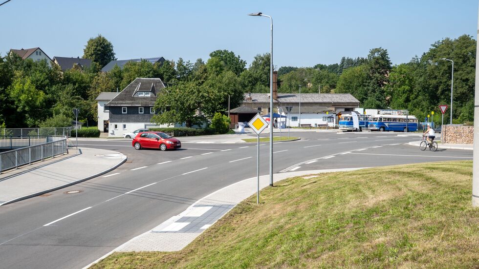 Langenchursdorf, Knotenpunkt Waldenburger Straße, Talstraße, Bräunsdorfer Straße und Callenberger Straße