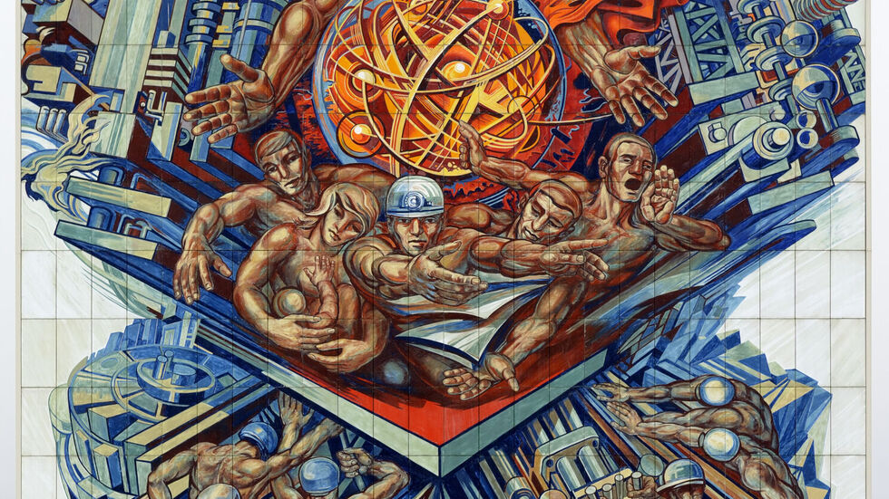 Dieses Werk vom 2023 verstorbenen Leipziger Künstler Werner Petzold ist eines von knapp 300 Exponaten, die in der Ausstellung über die Wismut-Kunst zu sehen sind. 