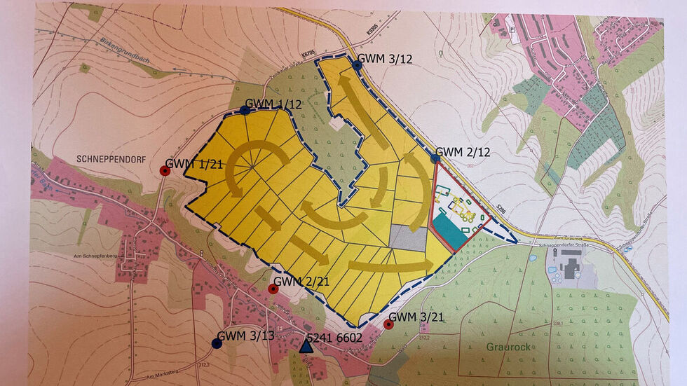 Karte auf einem der Plakate - Schneppendorf Nord liegt zwischen Siedlung und Schnellstraße Karte auf einem der Plakate - Schneppendorf Nord liegt zwischen Siedlung und Schnellstraße