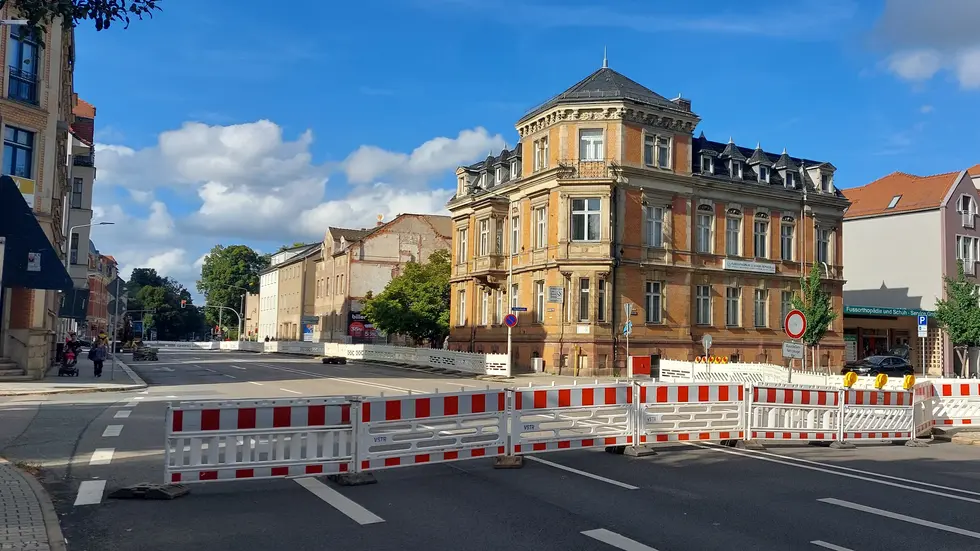 Vollsperrung der Crimmitschauer Straße Vollsperrung der Crimmitschauer Straße