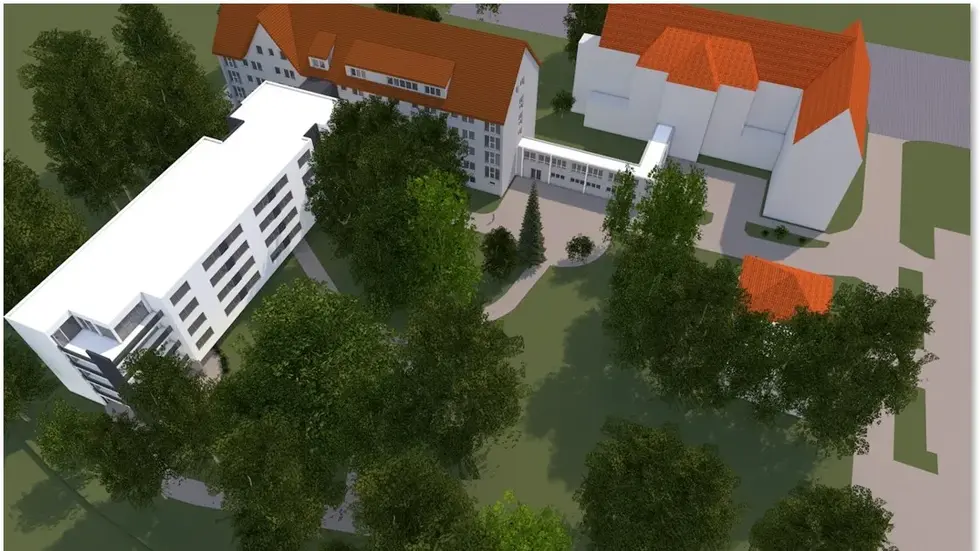 Links im Bild der geplante Neubau Links im Bild der geplante Neubau