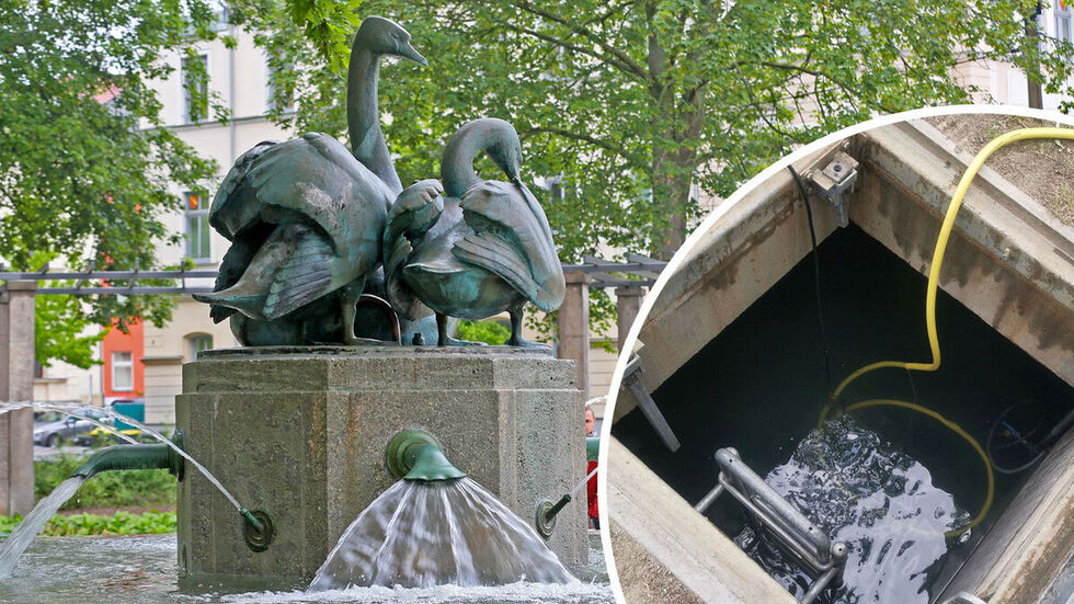 Die Brunnenstube des Schwanenbrunnen stand  komplett unter Wasser und Strom. 