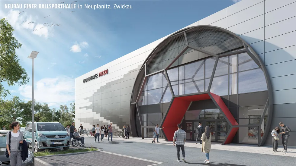 Visualisierung der neuen Ballsporthalle